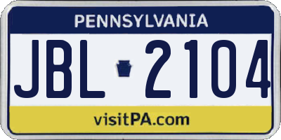 PA license plate JBL2104