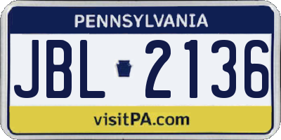 PA license plate JBL2136