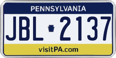 PA license plate JBL2137