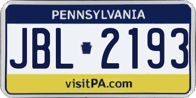 PA license plate JBL2193