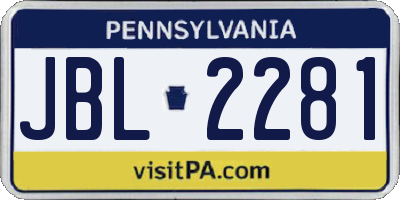 PA license plate JBL2281