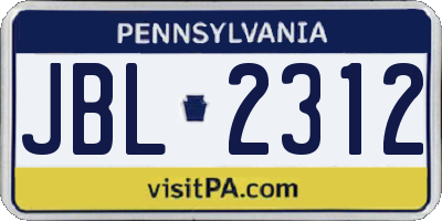 PA license plate JBL2312