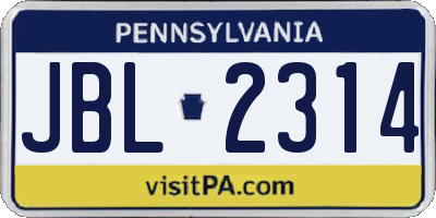 PA license plate JBL2314