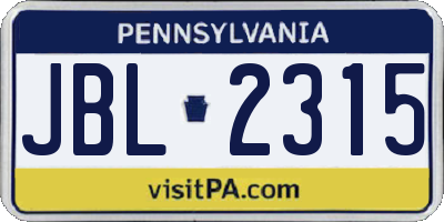 PA license plate JBL2315