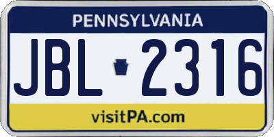 PA license plate JBL2316