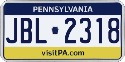 PA license plate JBL2318