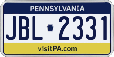 PA license plate JBL2331