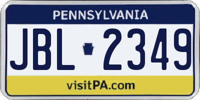 PA license plate JBL2349