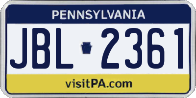 PA license plate JBL2361