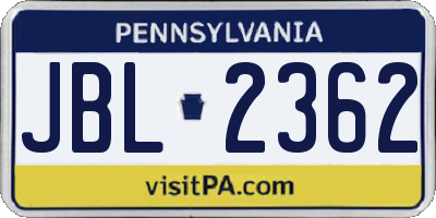 PA license plate JBL2362