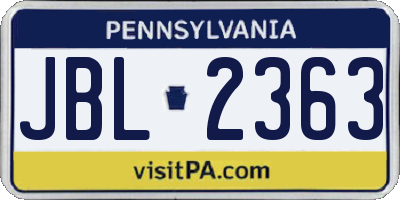 PA license plate JBL2363