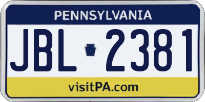 PA license plate JBL2381