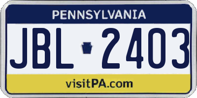 PA license plate JBL2403