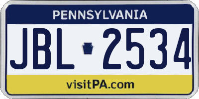 PA license plate JBL2534