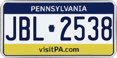 PA license plate JBL2538