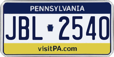 PA license plate JBL2540