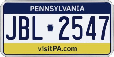 PA license plate JBL2547