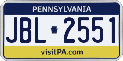 PA license plate JBL2551