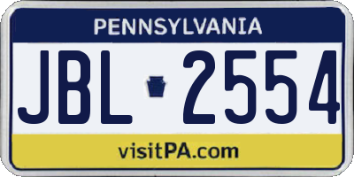 PA license plate JBL2554