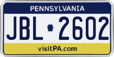 PA license plate JBL2602