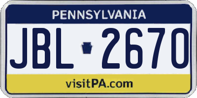 PA license plate JBL2670