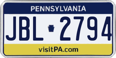 PA license plate JBL2794