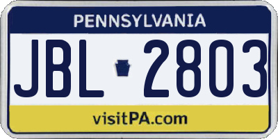 PA license plate JBL2803