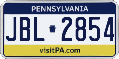 PA license plate JBL2854