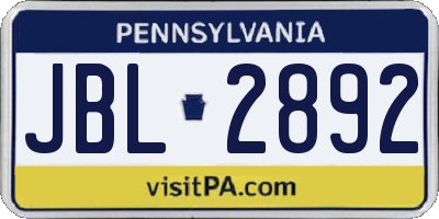PA license plate JBL2892