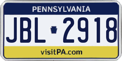 PA license plate JBL2918