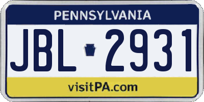 PA license plate JBL2931