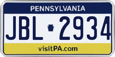 PA license plate JBL2934