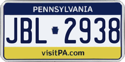 PA license plate JBL2938