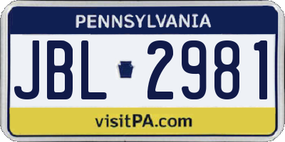 PA license plate JBL2981