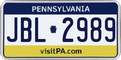 PA license plate JBL2989