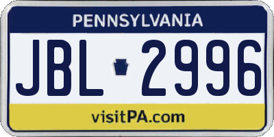 PA license plate JBL2996