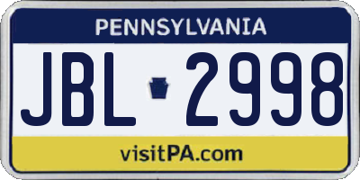 PA license plate JBL2998