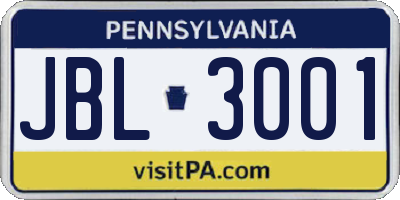 PA license plate JBL3001