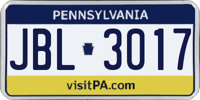 PA license plate JBL3017