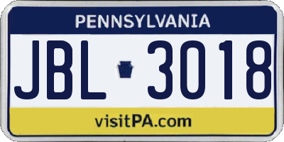 PA license plate JBL3018