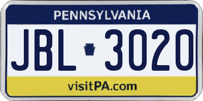 PA license plate JBL3020