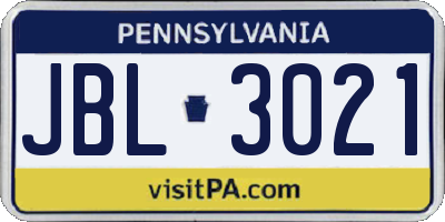 PA license plate JBL3021