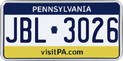 PA license plate JBL3026