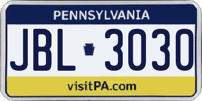 PA license plate JBL3030