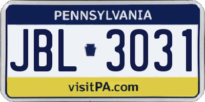 PA license plate JBL3031