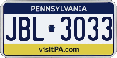 PA license plate JBL3033