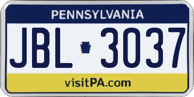 PA license plate JBL3037