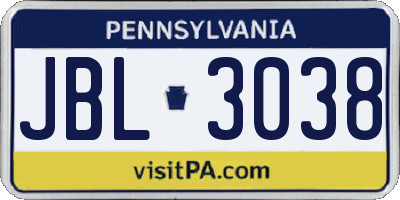 PA license plate JBL3038