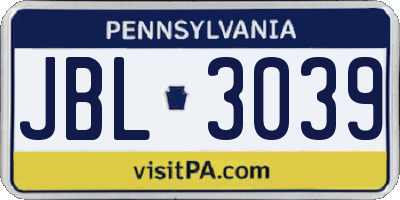 PA license plate JBL3039