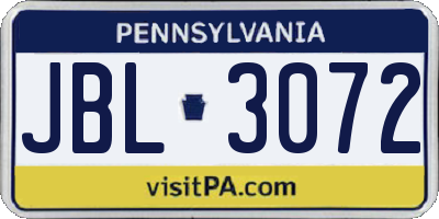 PA license plate JBL3072